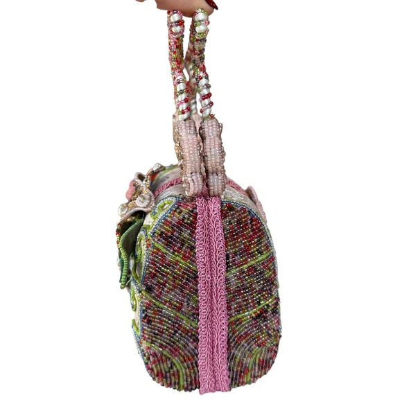 Mary Frances Beaded Flower Clutch Handbag Pink Pastel Embroidered Evening Bag - Picture 3 of 15